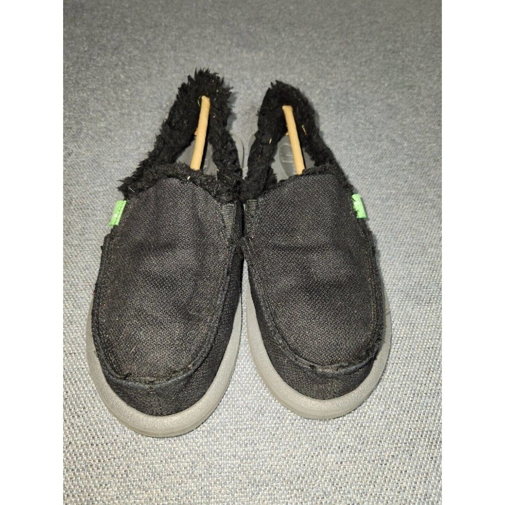 Sanuk Fuzzy Sidewalk Surfer Fleece Lined Slip On Black Size 7 Women’s